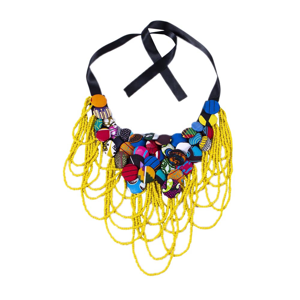 HollandaisWax African Ankara Handmade Neckpiece Button Burr Splicing Necklace for Women Jewellery