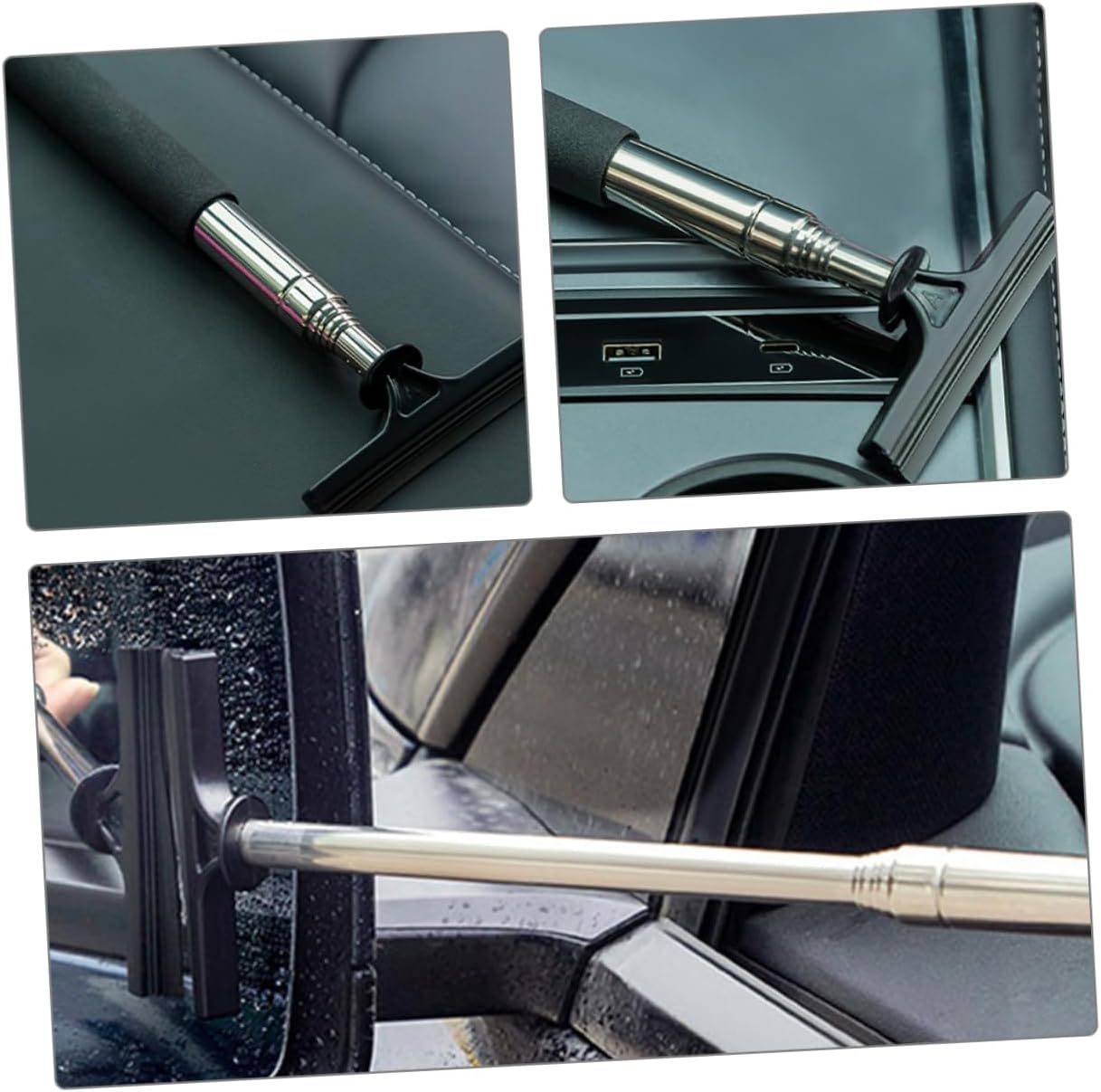 OUNONA 2pcs Telescopic Car Rearview Mirror Squeegee Windshield Cleaner Brush Portable Car Accessories for Interior Cleaning
