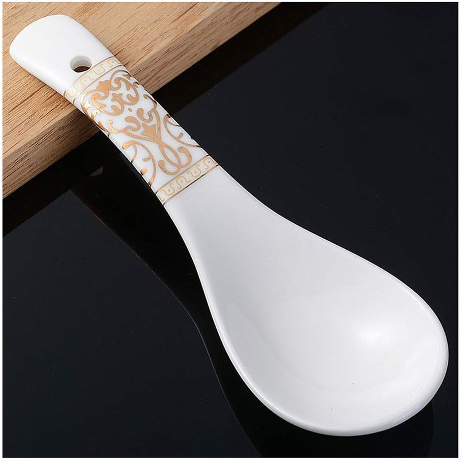 Durable Spoons Ceramic Spoon Set High-end Small Spoon Rice Spoon 10 Pieces European Style Bone China Spoon 5.5 Inch Length 5 Patterns Dinner Spoon (Color : C)
