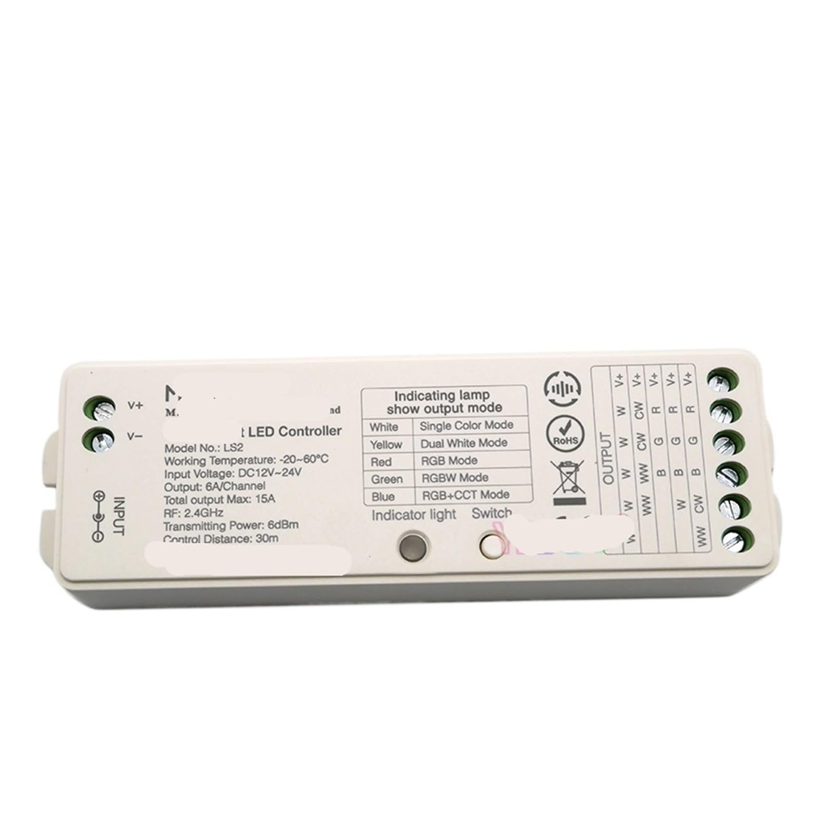 Contrôleur de bande lumineuse LED 8 zones RGB+CCT 2.4G 5-en-1 intelligent sans fil