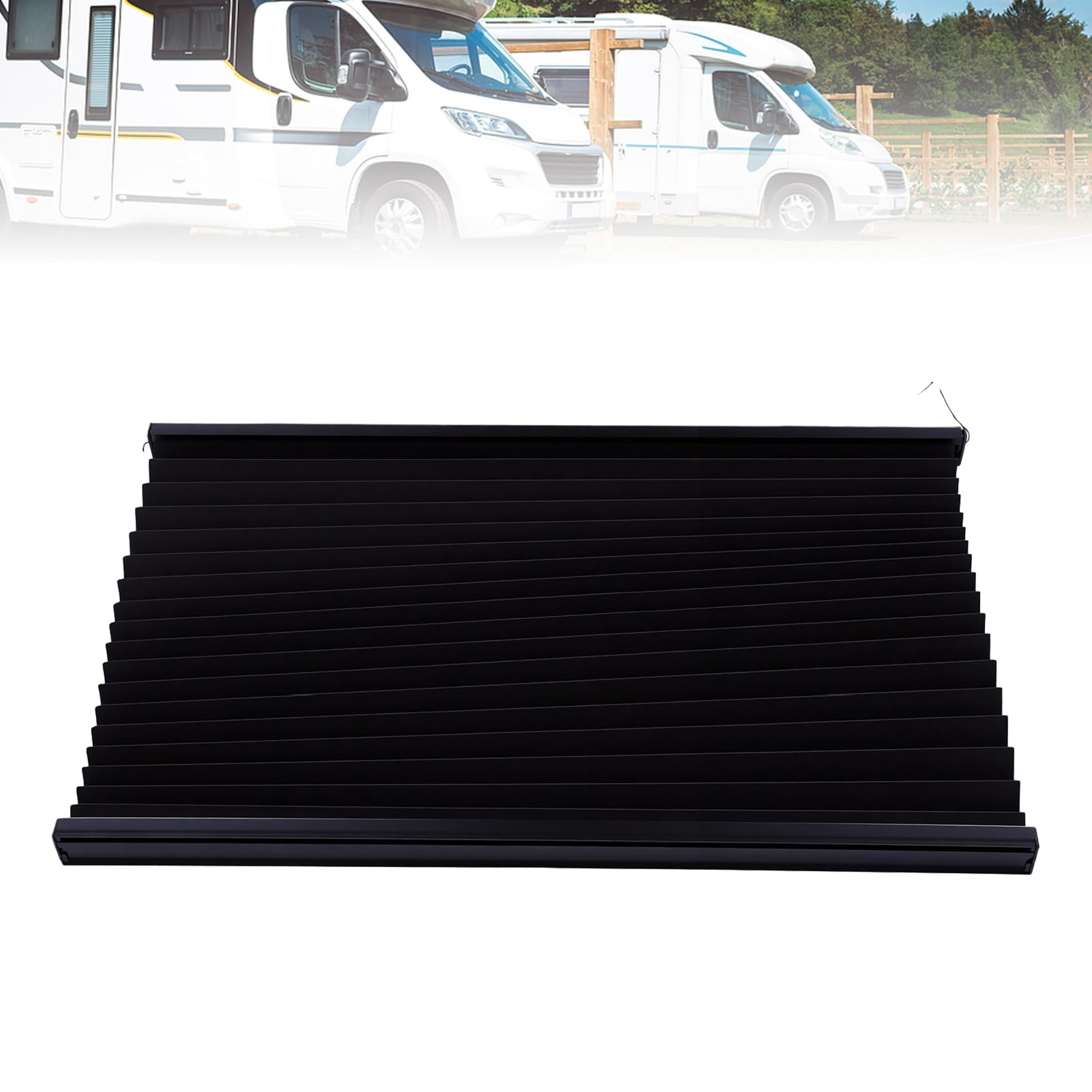 26x24 Czarne Harmonijkowe Rolety RV z Materiałem Blokującym Słońce,