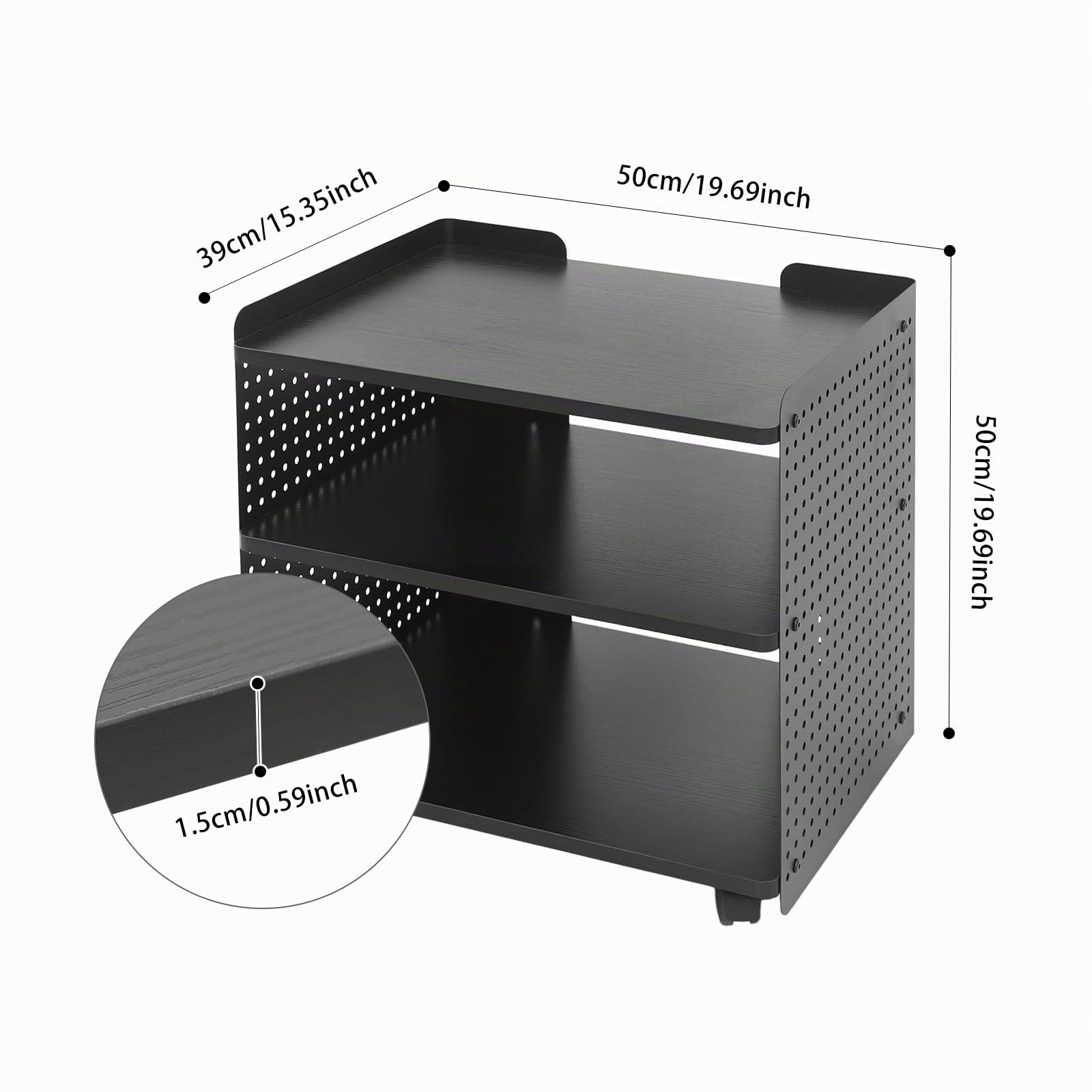 Mesa de impresora con ruedas 3 niveles Soporte para impresora portátil, almacenamiento personalizable, estantería para impresora, multiusos, soporta 40 kg, para oficinas, dormitorios, salas de estudio