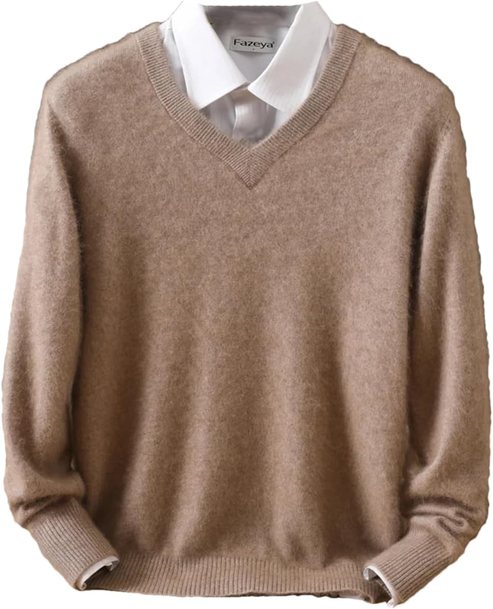 Men's Soft V-Neck Pullovers Sweaters Long Sleeve Casual Knitted Thermal Jumpers Office Tops