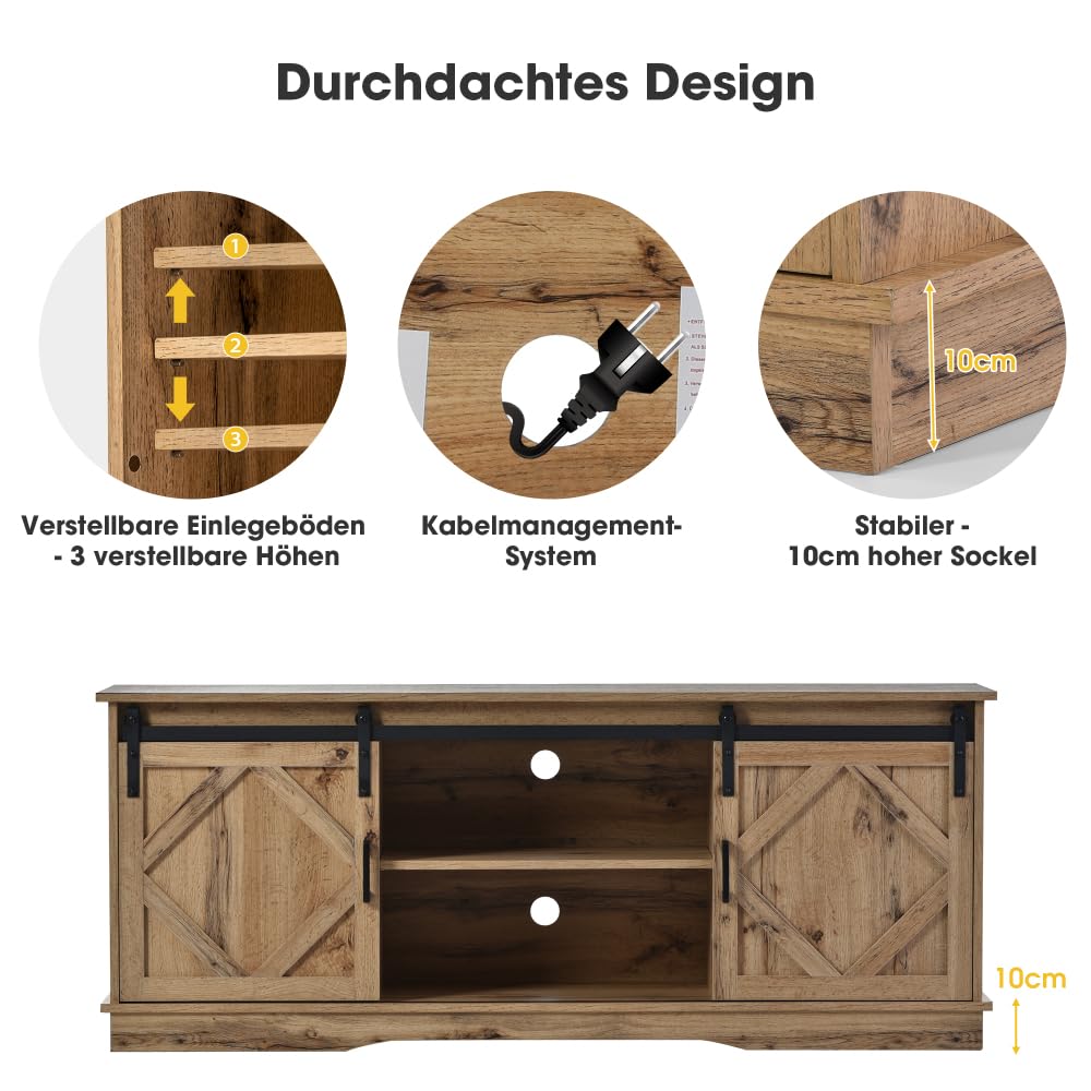 OCACA Mobile TV, credenza per TV, con 2 classiche ante scorrevoli, scaffali regolabili per soggiorno, sala da pranzo, casa di campagna, design moderno, 150 x 40 x 60 cm (marrone)