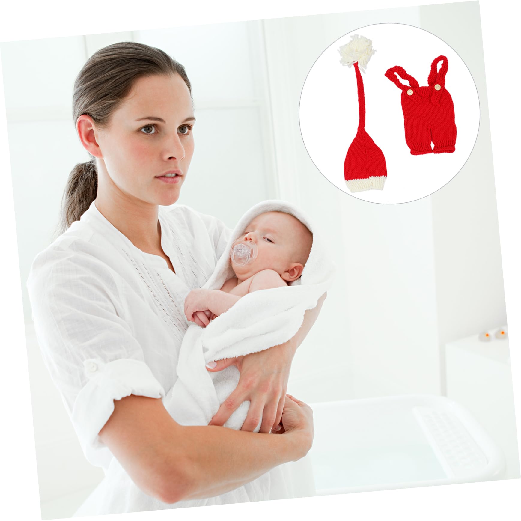 jojofuny 1 Set Photo Clothes Newborn Photo Accessory Costumes for Santa Photography Outfit Suits for Boys Santa Photography Props Christmas Yarn Child Red White Ball