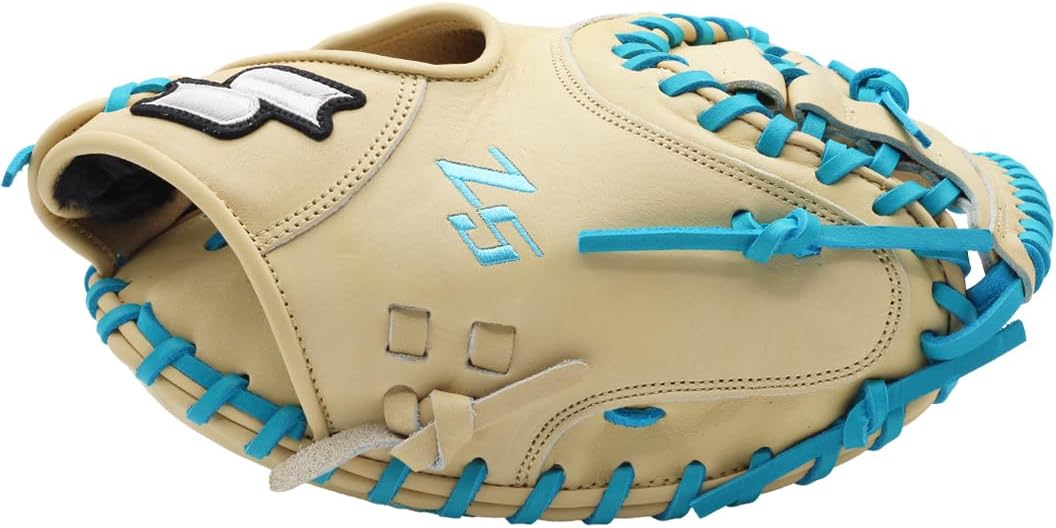 SSK Z5 Craftsman Baseball Catcher’s Mitt – 32.5” - 33” - 33.5” – Right & Left Hand Throw (Camel/Electric Blue, 33.5" - Left Hand Throw)