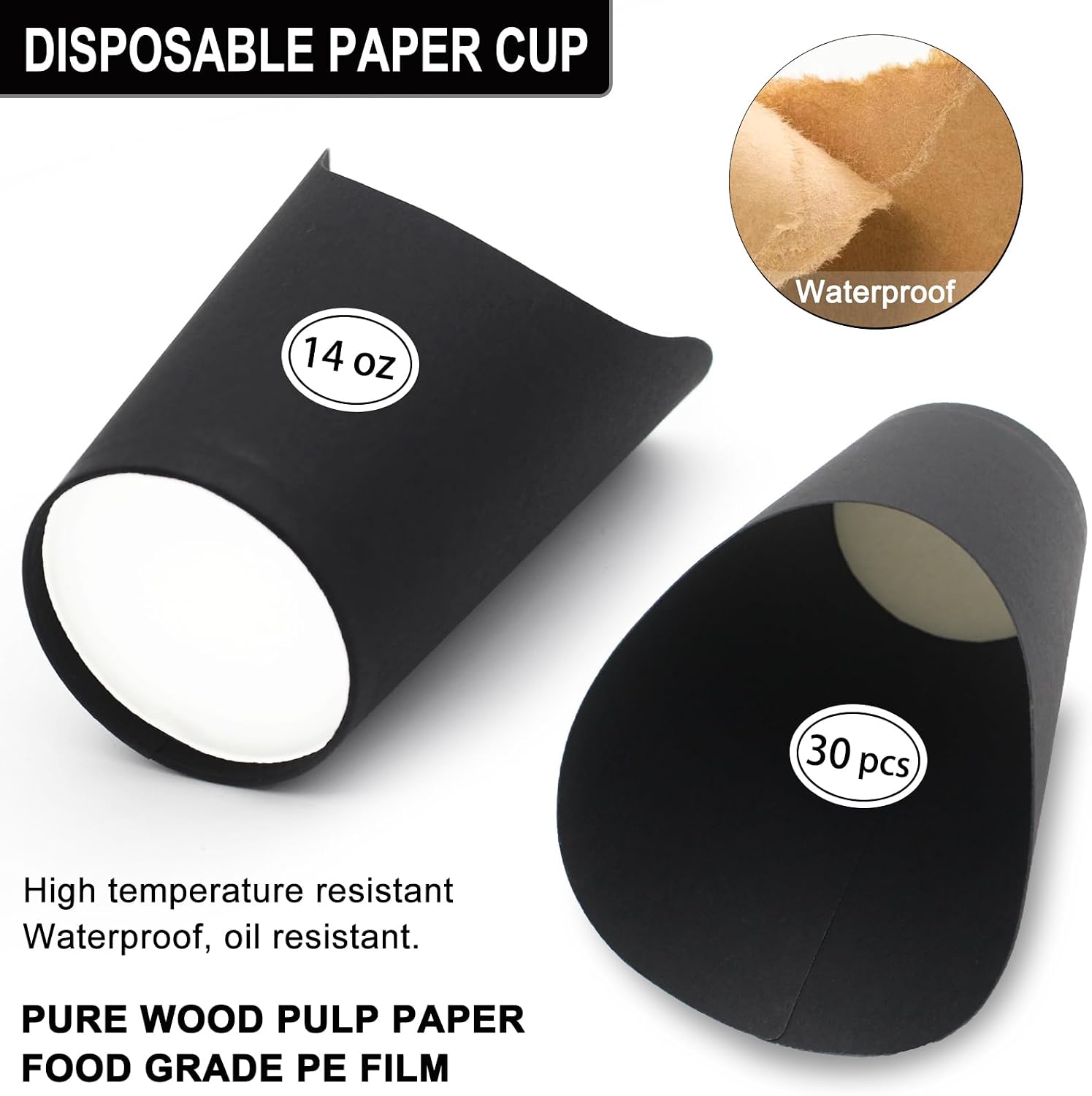 BLUE TOP[30 PCS Charcuterie Black Cups+100 PCS Babmoo knot Picks Value Set,14 OZ Black Appetizer Cups &4.7inch Bamboo Food skewers for Appetizers and Drinks For Valentine's Day
