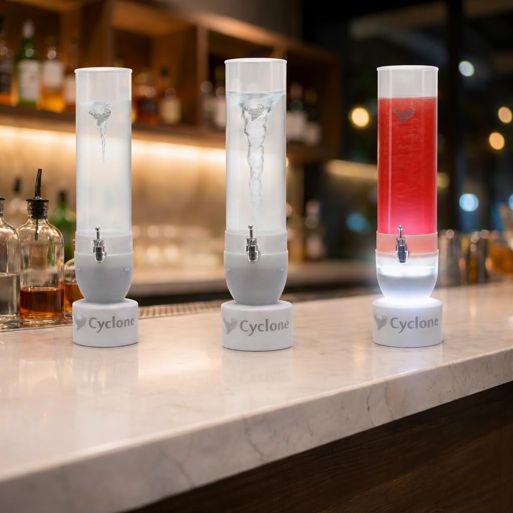RoxiSpice Cyclone Mini 3L LED Light Up Drink Dispenser – Spinning Vortex Mixer, Battery Operated Portable Beverage Tower for Cocktails, Juice & Party Drinks