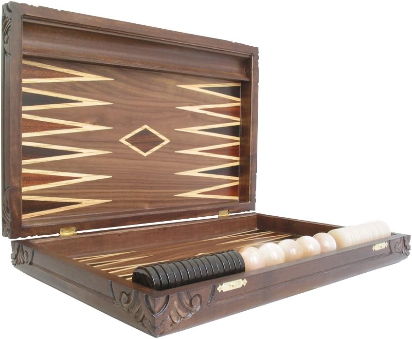 Backgammon Board Game Set with Racks - (Hand-Carved Dragon Cover) - Large 19" Maple Wood Case