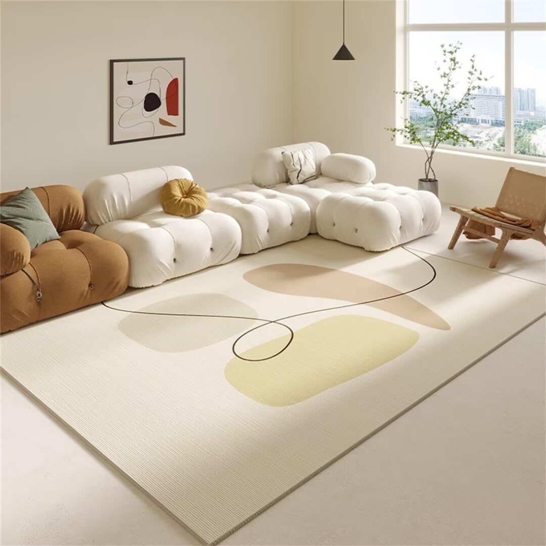 Tapis de salon au design simple 200X300cm tissu velours cristal jaune