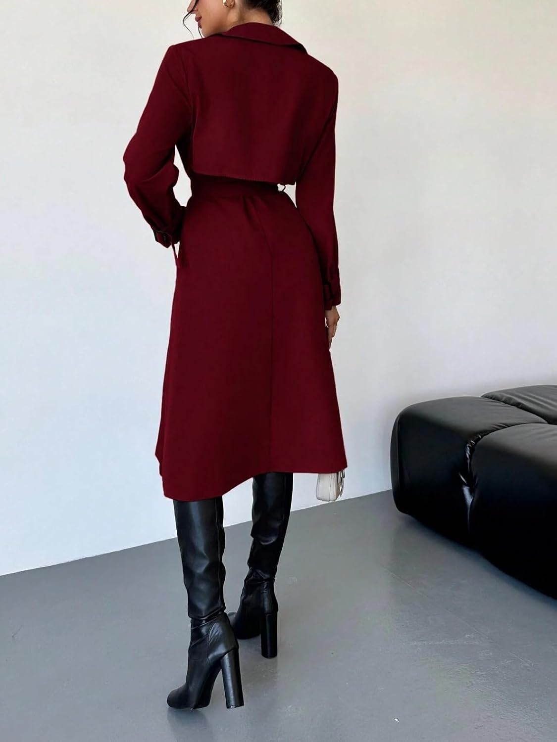 Elegant Waist A-Line Long Sleeve Trench Coat For Autumn Winter Women's Fashion Winter Warm Coats