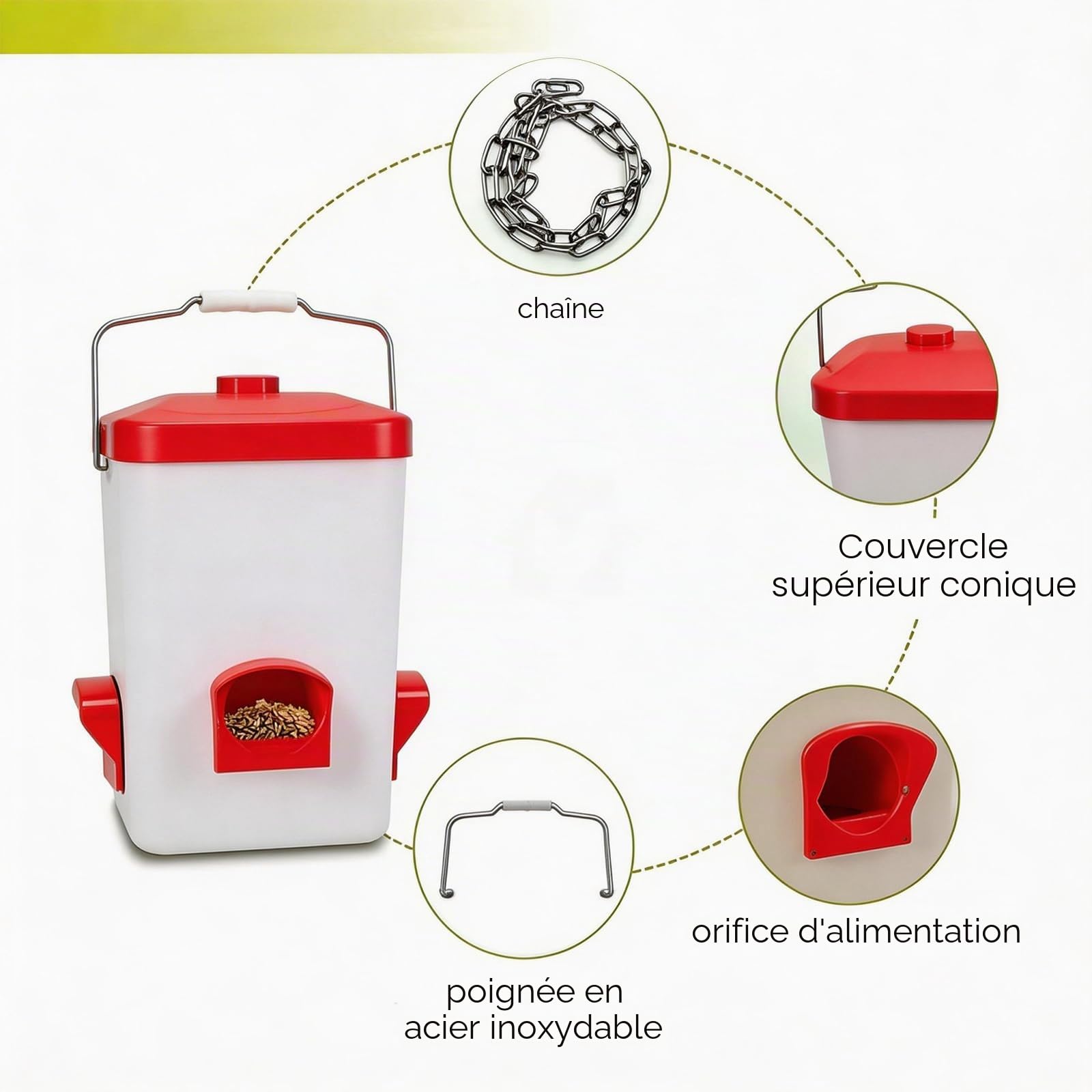 Lot Mangeoire et Abreuvoir Automatique pour Poules, Mangeoire Anti-Gaspillage 10 kg, Abreuvoir 11 L à Niveau Automatique, Étanche et Résistant UV, avec Tuyau d'Arrosage et Accessoires de Montage