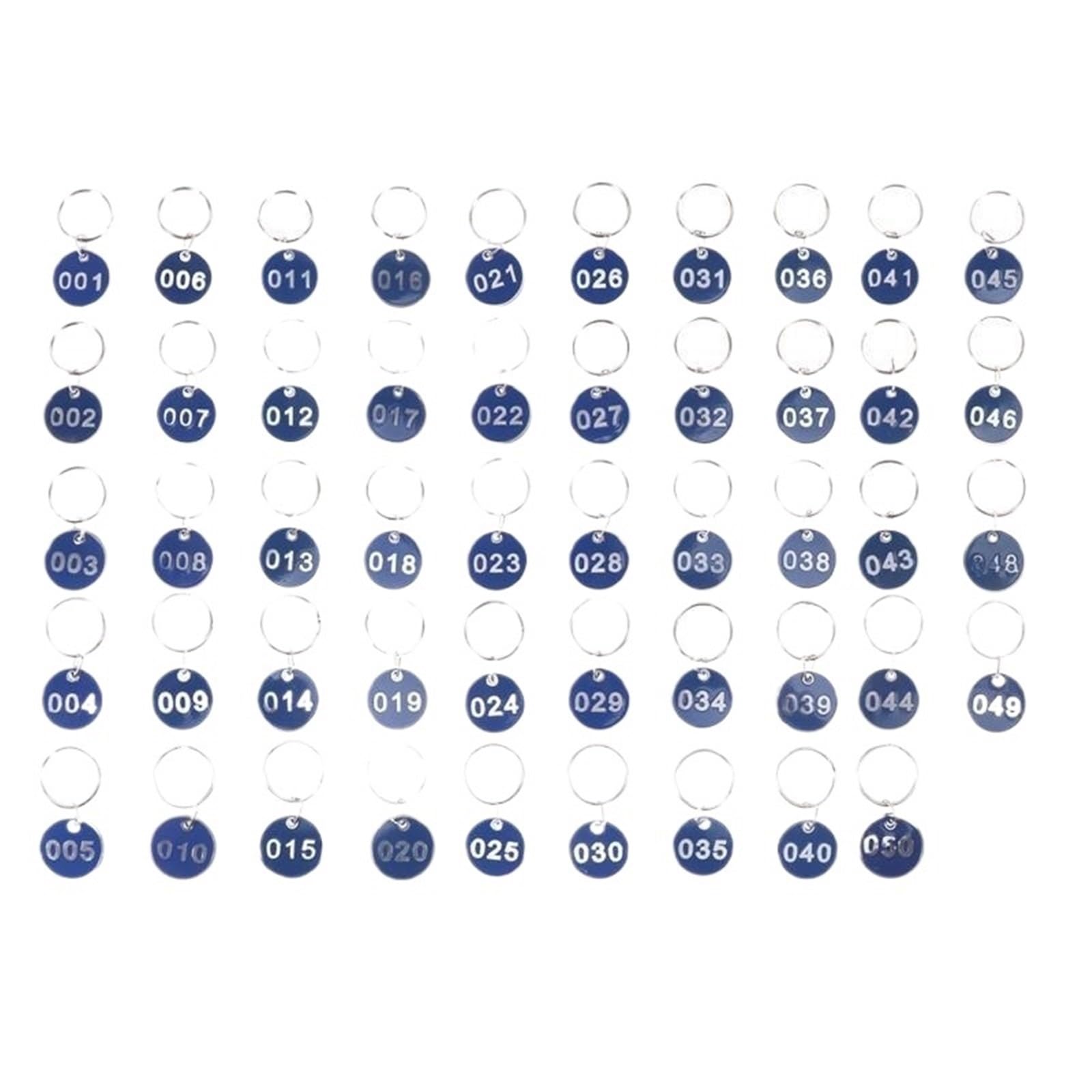 zawieszki na klucze ze stalowymi etykietami, Metalowe zawieszki z numerami Wielokolorowy stop aluminium 50 sztuk ponumerowanych 1-50(Blue)