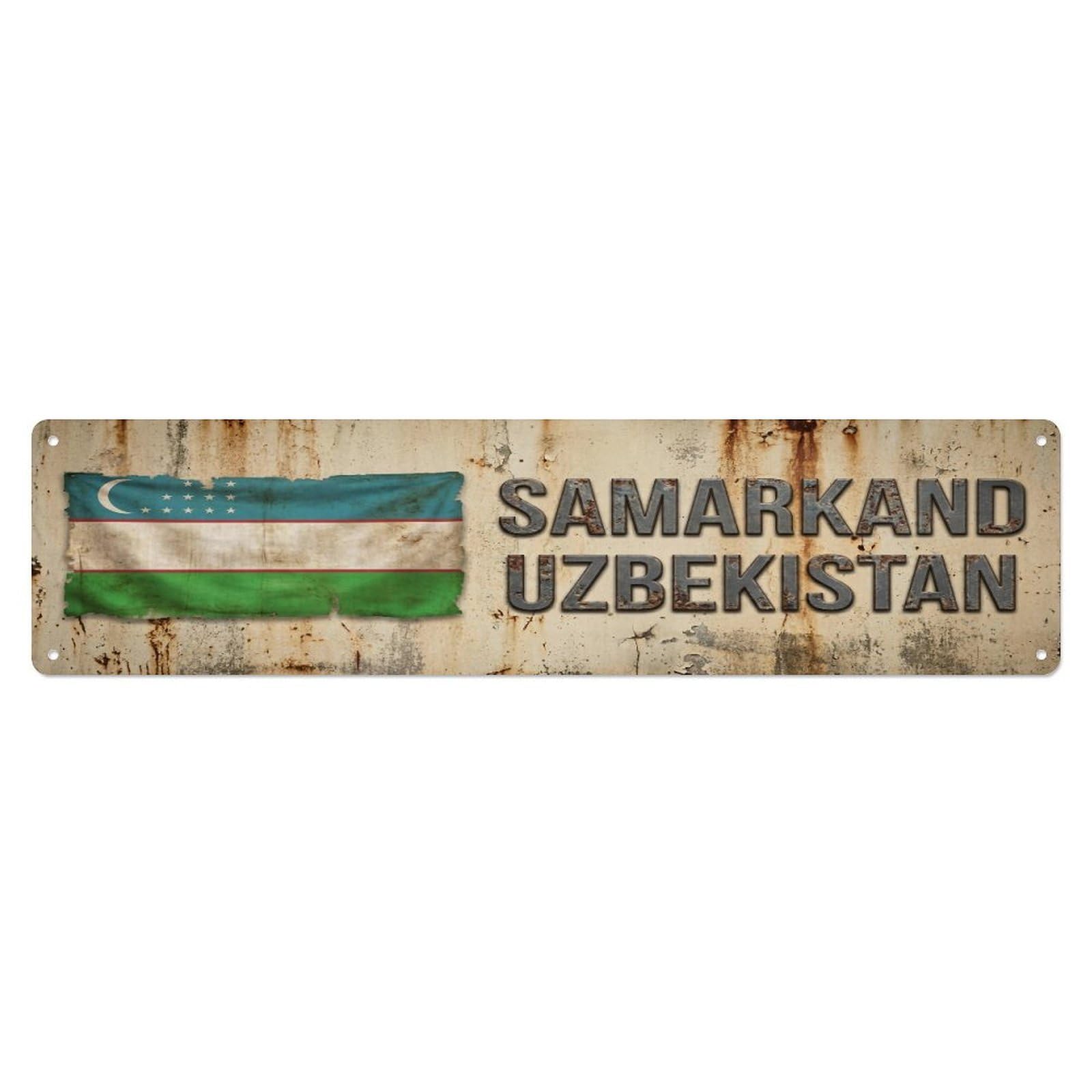 Tgrcjimh Style Metal Tin Sign Vintage Samarkand Uzbekistan Flag Decor Rustic Travel