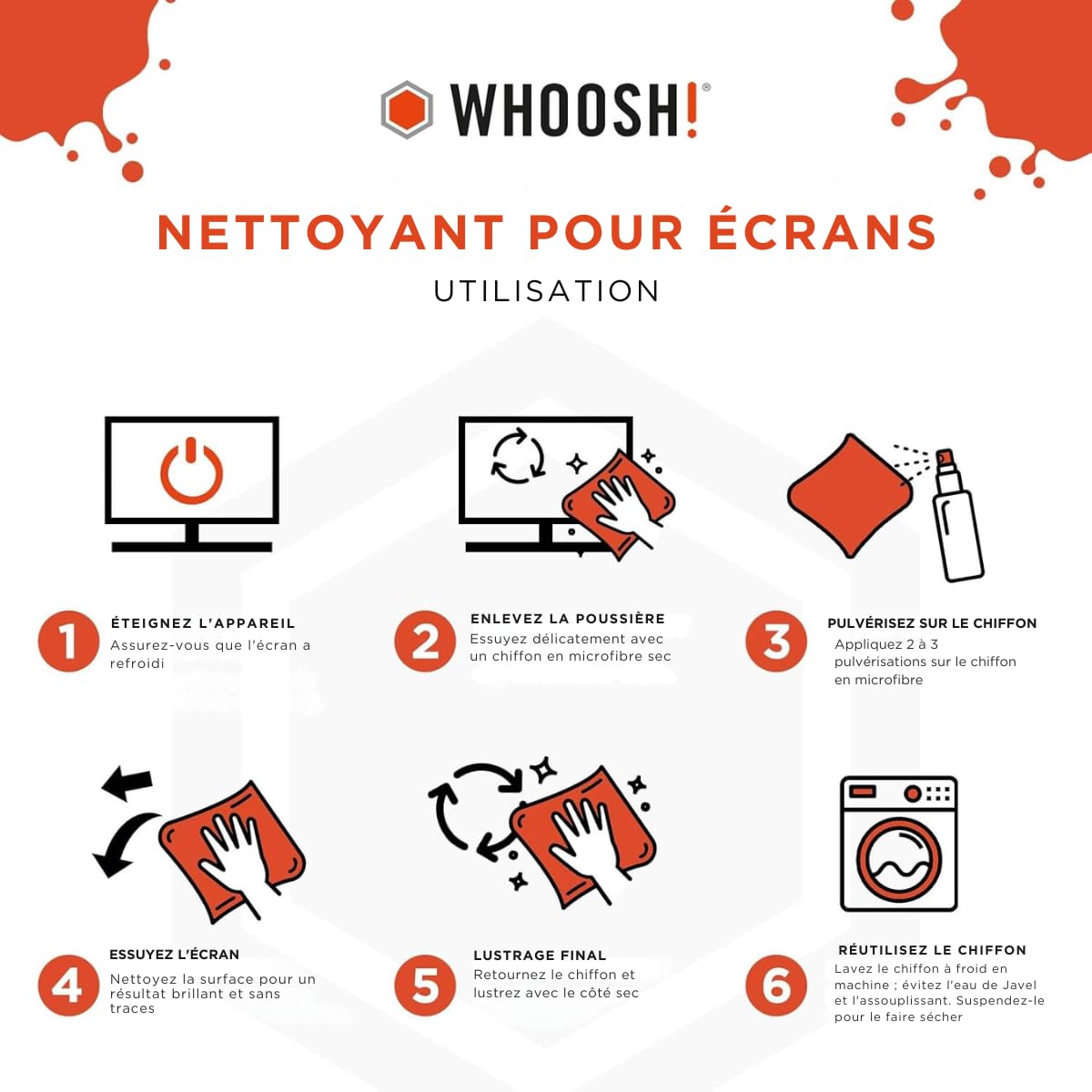 WHOOSH! Spray nettoyant écran et lingettes, Lot de 2, 100 et 8 ml