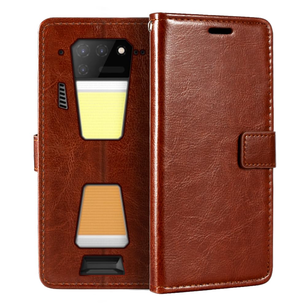 Custodia Portafoglio in Pelle PU con Finitura Scamosciata Compatibile con Unihertz 8849 Tank Mini 1, Flip Cover Magnetica con Tasche per Carte (Marrone scuro