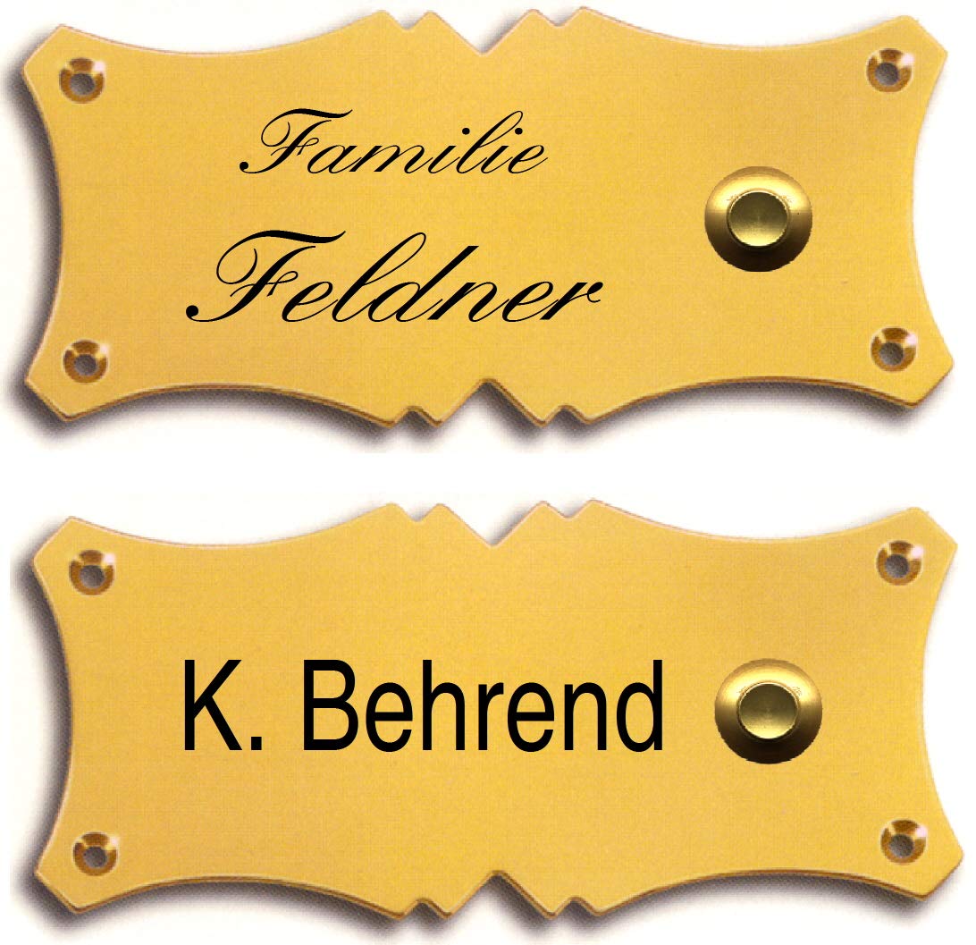 Klingelschild-Namensschild-Türschild-Türklingel-Klingel-Schild-122 x 50 mm-Messing poliert oder Ms. matt gebürstet Nr. 12 (Messing matt gebürstet mit 2 Zeilen Gravur)