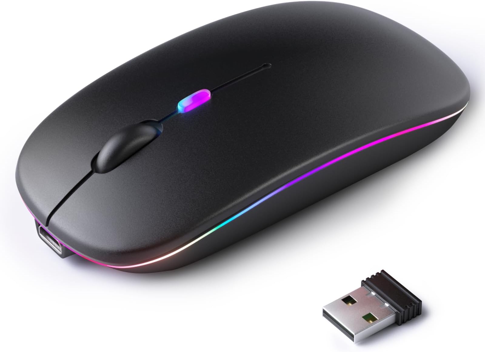 KANMABPC Wireless Bluetooth Mouse – Rechargeable, Silent, Dual Mode (Bluetooth 5.2 & USB) with LED Lights – Portable for Laptop, Desktop, & Tablet(Black)