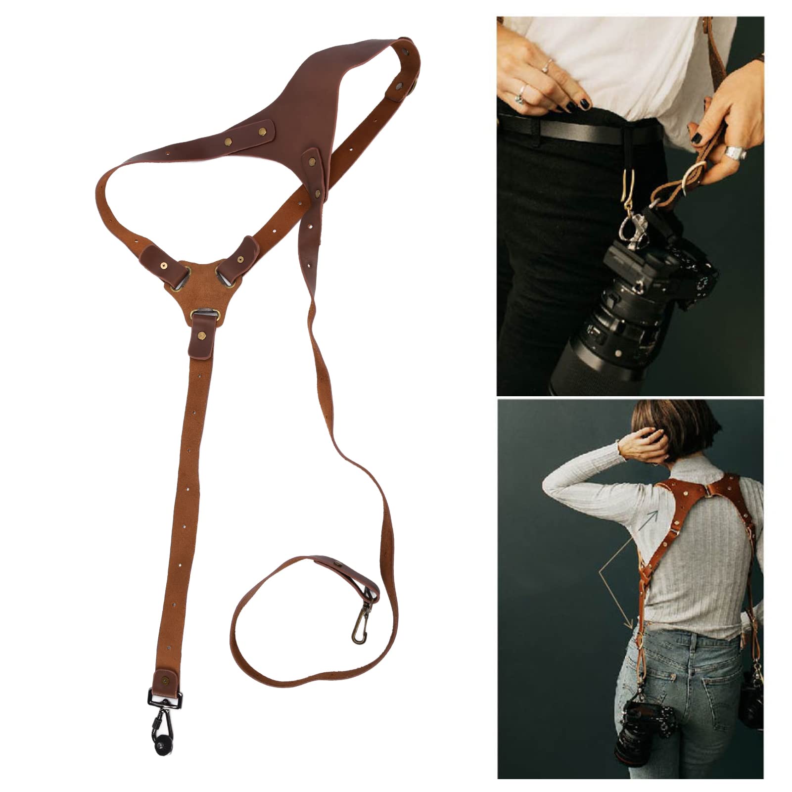 Cinghia per fotocamera in pelle, imbracatura a spalla singola per fotocamere DSLR e mirrorless, regolabile, in vera pelle, multi-accessorio per fotocamera con attacco a vite da 1/4