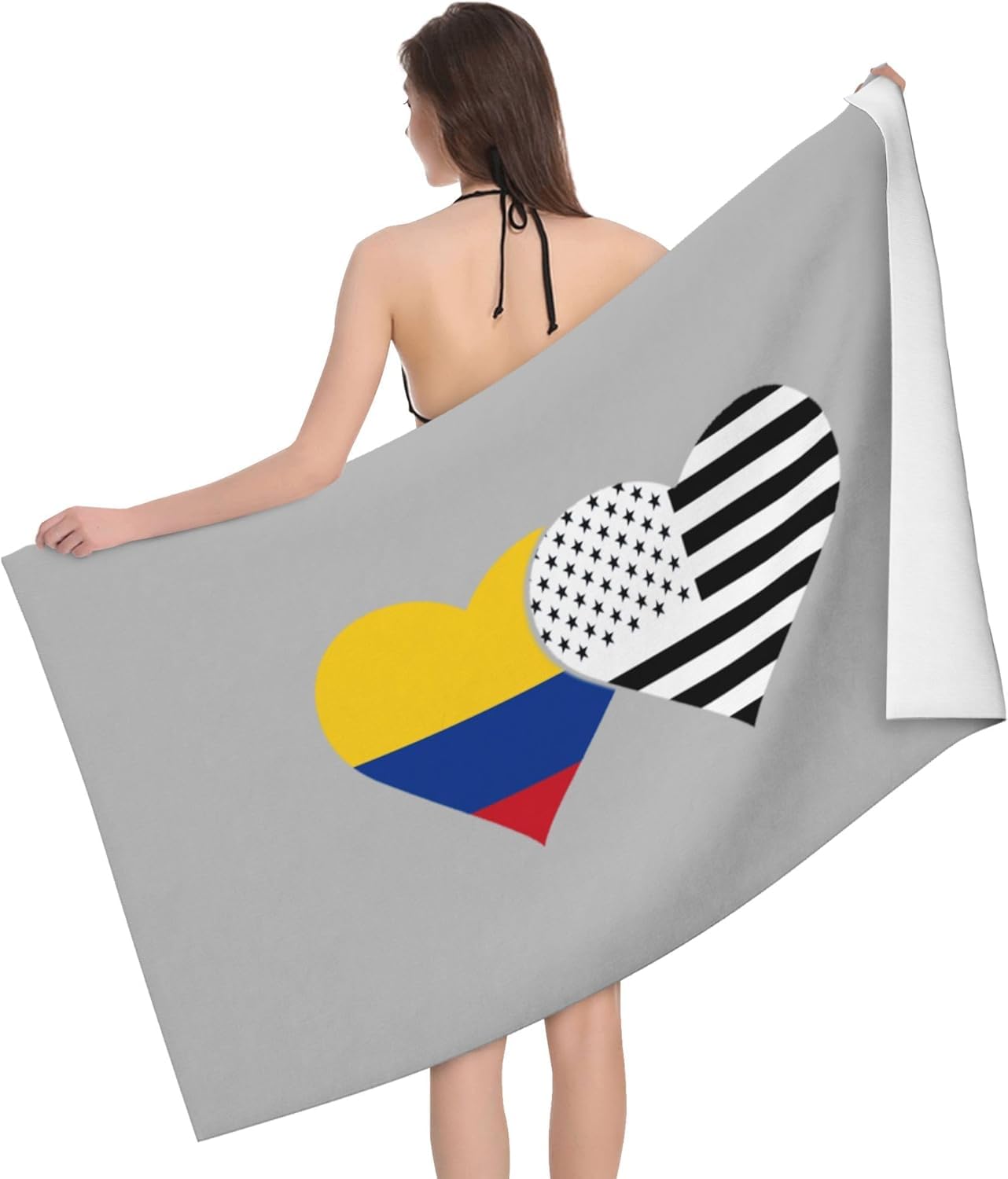 HLBSDM Colombian Flag and American Flag 52 x 32 in Microfiber Beach Towel Swimming Pool Bath Super Big Throw Towel
