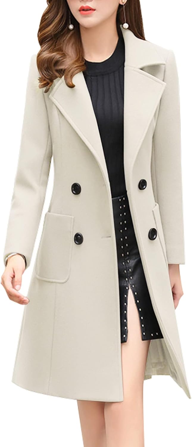 Chouyatou Notched Collar Wool Coat (Double Breasted)