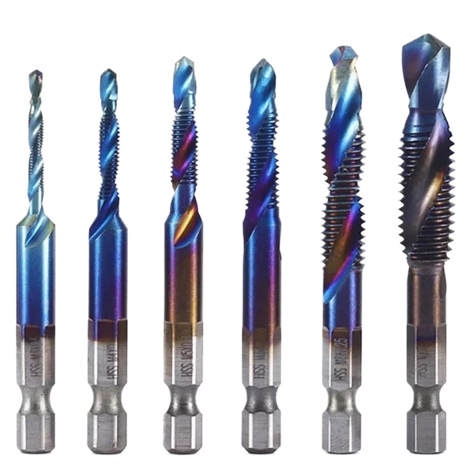 Set di maschi e filiere in titanio, utensili manuali, maschi filettati M6, gambo lungo, per lavorazione del legno, officina meccanica, punta da trapano per metallo (dimensioni: blu lungo 6 pezzi)