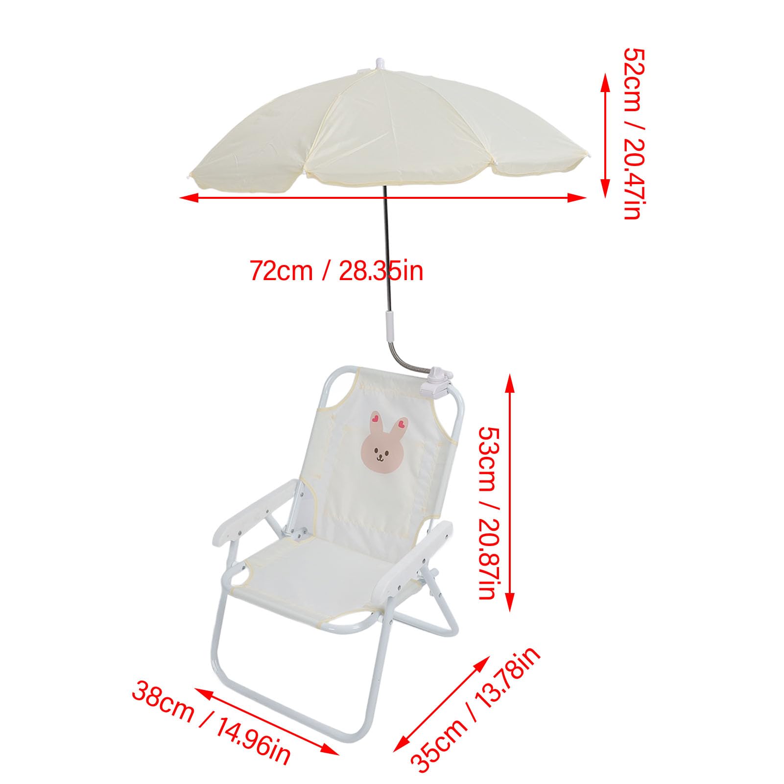 Silla de Playa para Niños, Sombrilla a Prueba de Sol con ángulo Ajustable, Diseño Plegable Portátil Liviano para Actividades Al Aire Libre, Viajes en la Piscina y la Playa (Conejito)