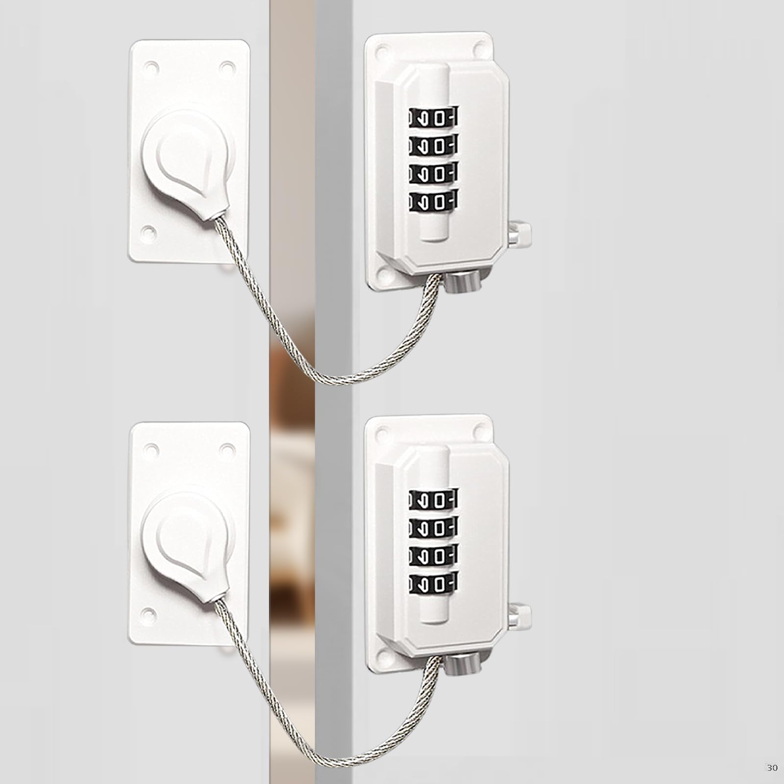 Cadenas Frigo pour Enfant, Serrure de Réfrigérateur à Combinaison, Securite Fenetre Enfant Sans Percage, Verrou Placard pour Sécurité Enfant et Sécurité Domestique, Rotatif à 360° (Blanc, 2 Pièce)