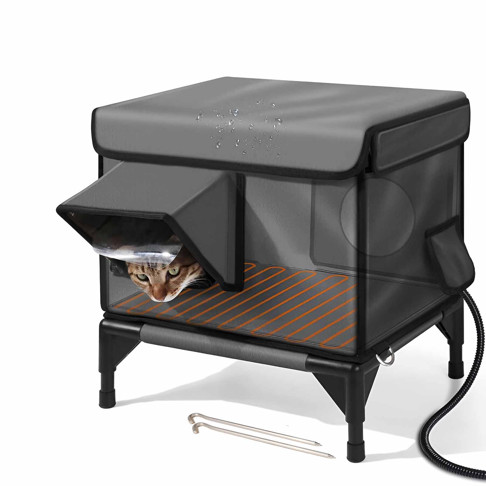 Abris de Chat extérieur isolés avec Sorties, Maison de Chat chauffée extérieure hivernale, abri isolé entièrement isolé pour Chats L