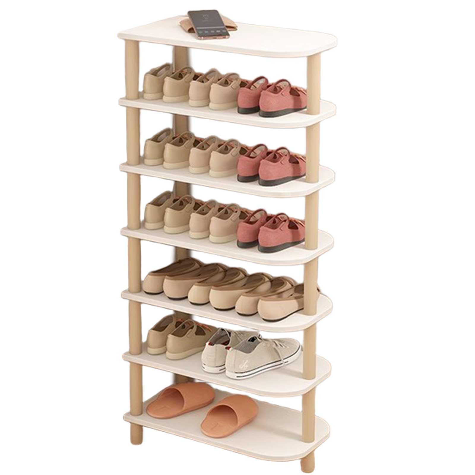 WHGURVH Narrow Wooden Shoe Rack 4Tier High Shoe Orga SpaceSaving Corner Shoe Cabinet for Entryway & Living Room Natural Finish Perfect for Small Spaces 80cm(7 Tier 48cm)