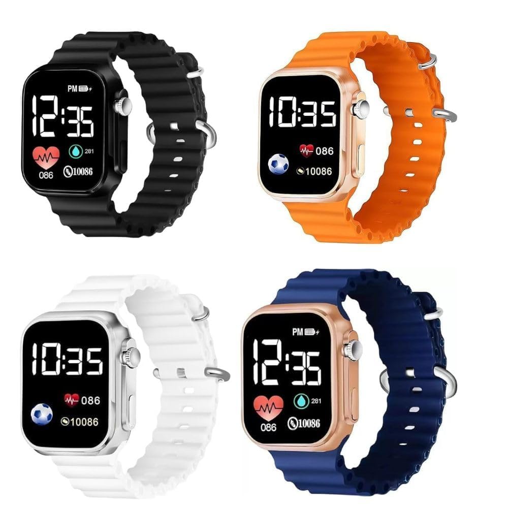 ZOVUTA Ultra Digital Dial Waterproof Smart Design LED Display Kids Watch for Boys & Girls, Men & Women, Birthday Gift (Age 4-15 Years) (Pack of 4) (Multicolor) (B0D9H5824B) Amazon Price History, Amazon Price Tracker