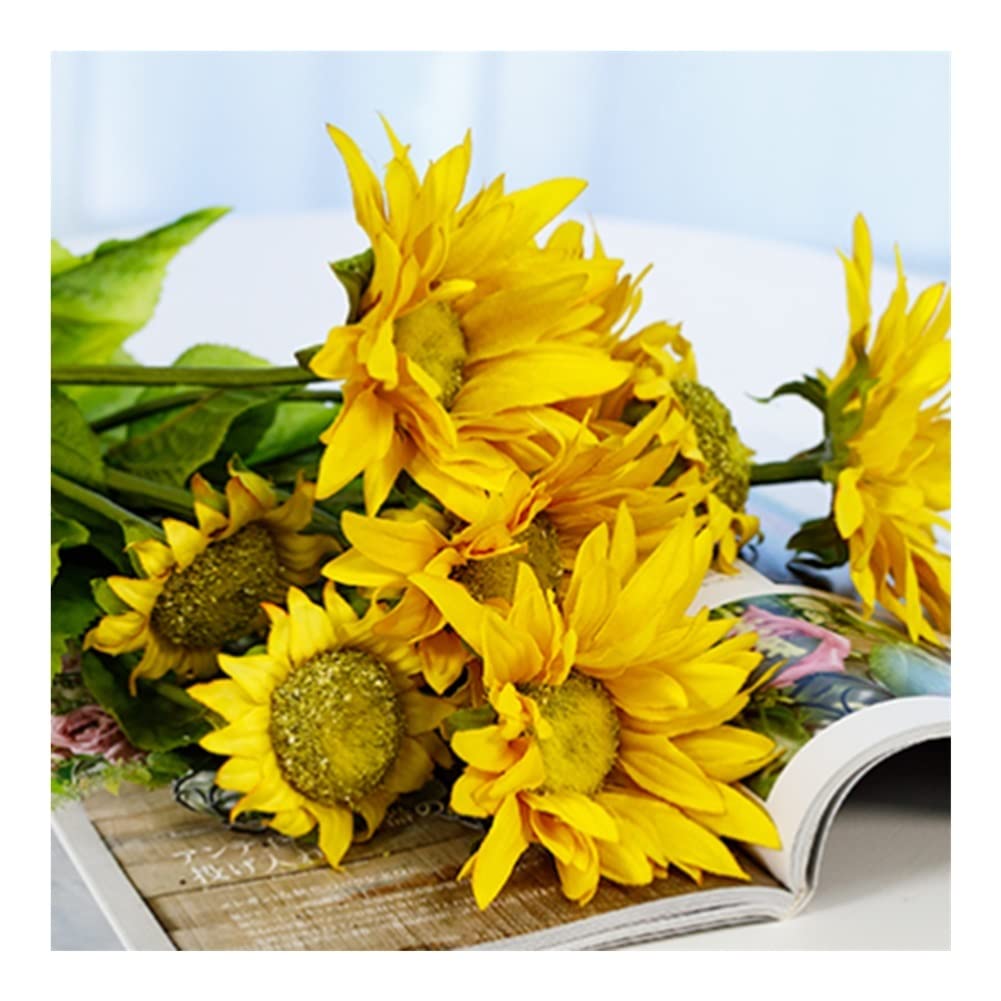 XDLEDMKIZ Realistic Artificial Flowers 5pcs, Full of Sunshine and Passion Sunflowers, Fake Flowers for Home Holiday Decoration