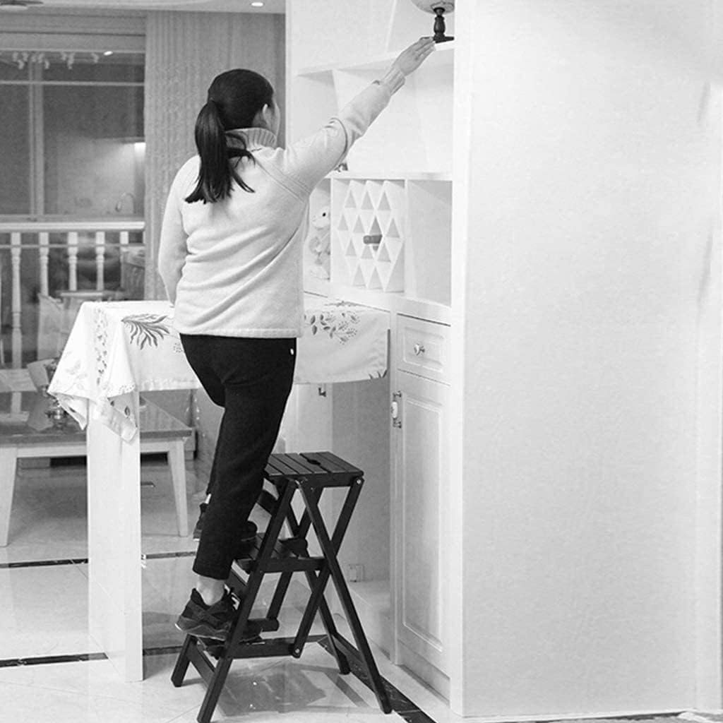 Non Slip Folding Step Stool for Home Step Stool Three Step Ladder Folding Storage Small Wooden Ladder MUL (Black 42 * 56 * 66Cm)