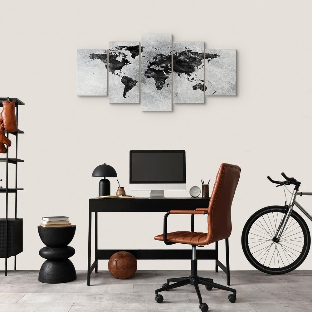 murando Cuadro en Lienzo Mapamundi 200x100 cm Impresión de 5 Piezas Material Tejido no Tejido Impresión Artística Imagen Gráfica Decoracion de Pared Gris k-A-0431-b-m
