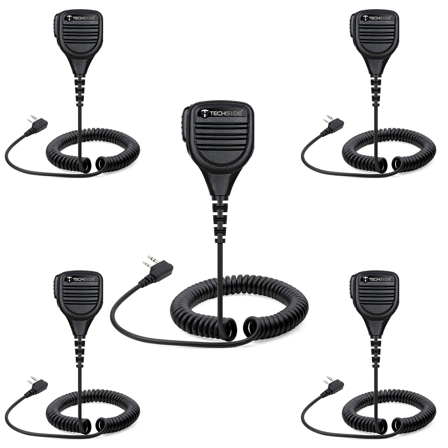 TechSide Mikrofon wodoodporny głośnik na ramię 2 piny Kenwood Jack 3,5 + obrotowy klips radiowy z odbiornikiem | Kompatybilny z TS-T9+ TI-F8+ Midland G10 G11V CT210 BaoFeng UV5RA UV-82 (5 sztuk)