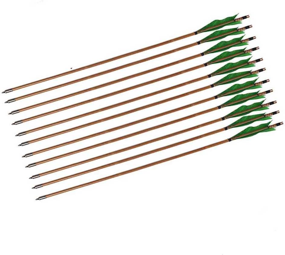 Archery Bamboo Arrows, 32 inch Traditional Hunting Practice Target Arrow 5" Turkey Feathers Fletching Recurve Bow Longbow(Pack of 12)