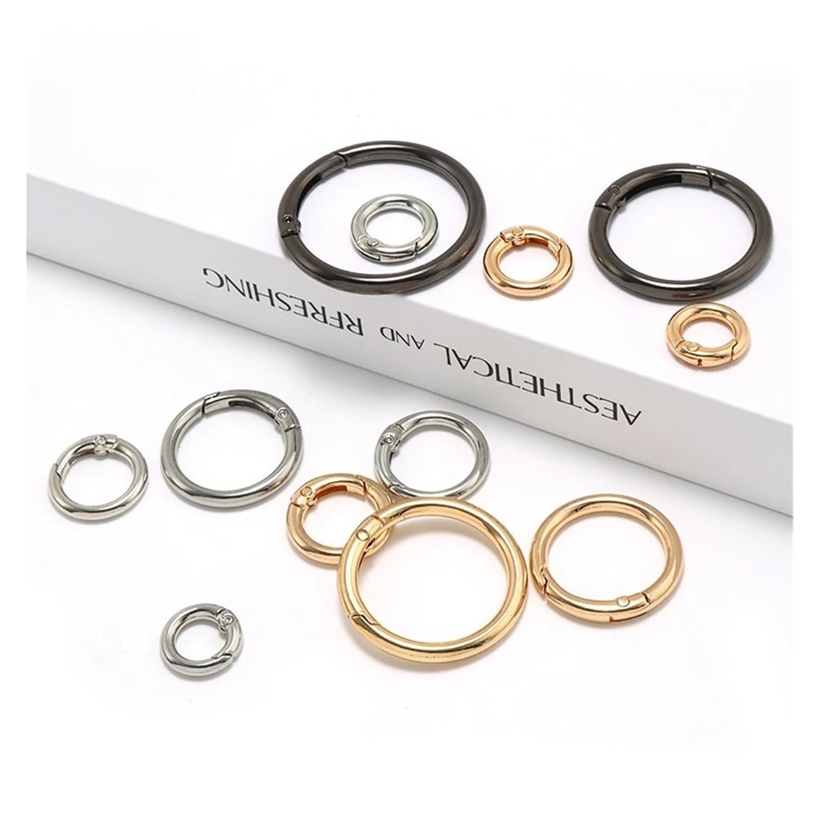 Anillos redondos de resorte metal 30 piezas Gancho presión anillo redondo Llavero circular que se puede abrir Bolsa Ganchos correa Kit costura Correas Bucle(Gray,25mm)