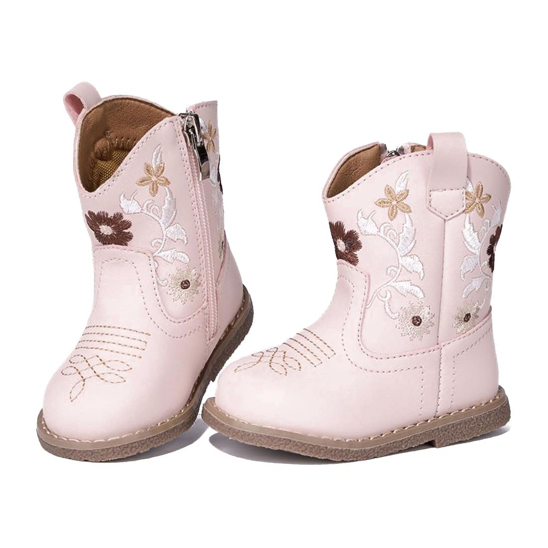 Newsonet Baby Cowboy Cowgirl Boots Western First Walker Shoes Boys Girls Round Toe Winter Boots All Seasons 6 9 12 18 24 Months Pink Size 6-12 Months Infant