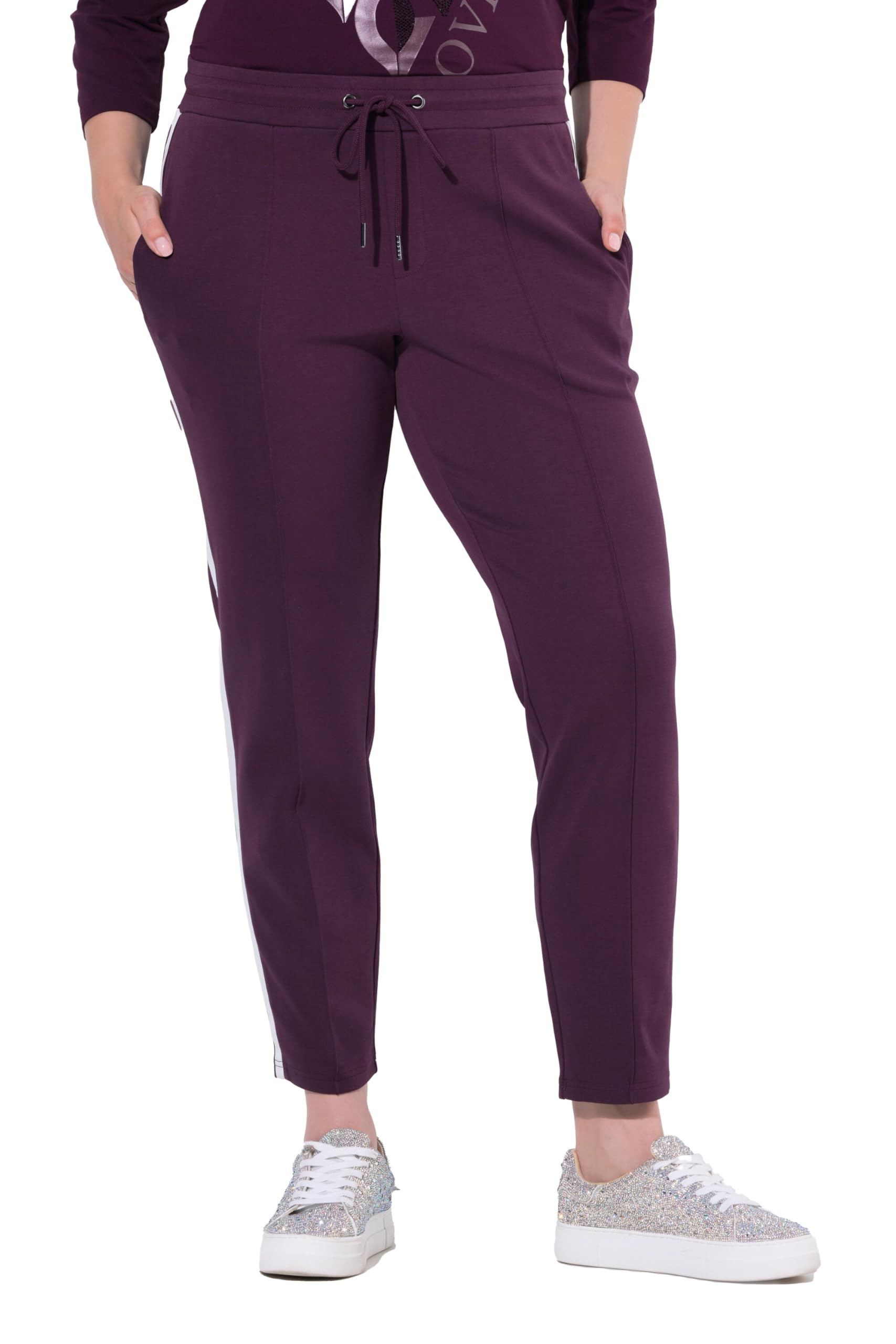 Ulla Popken Damen große Größen Übergrößen Plus Size Punto-Hose, Galonstreifen, konisches Bein, Elastikbund 841862