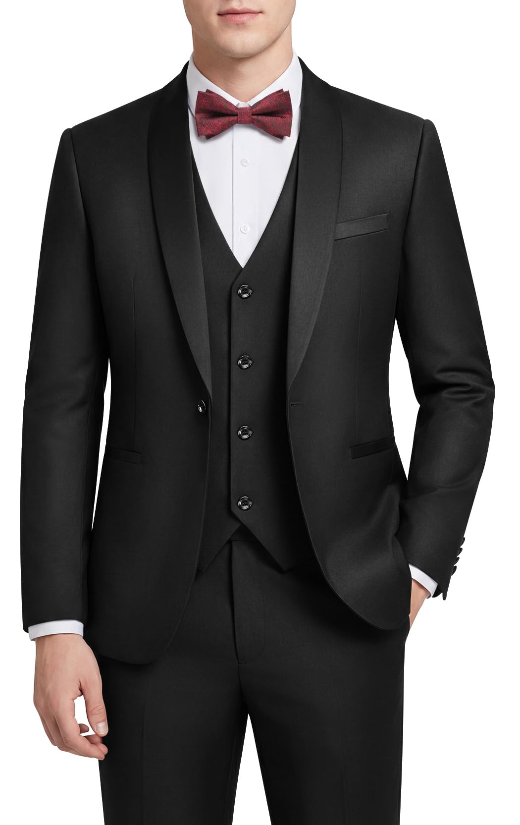 WEEN CHARM Mens Suit Slim Fit Tuxedo 3 Piece One Button Shawl Lapel Blazer Jacket Vest Pants Set for Prom Party — view 2