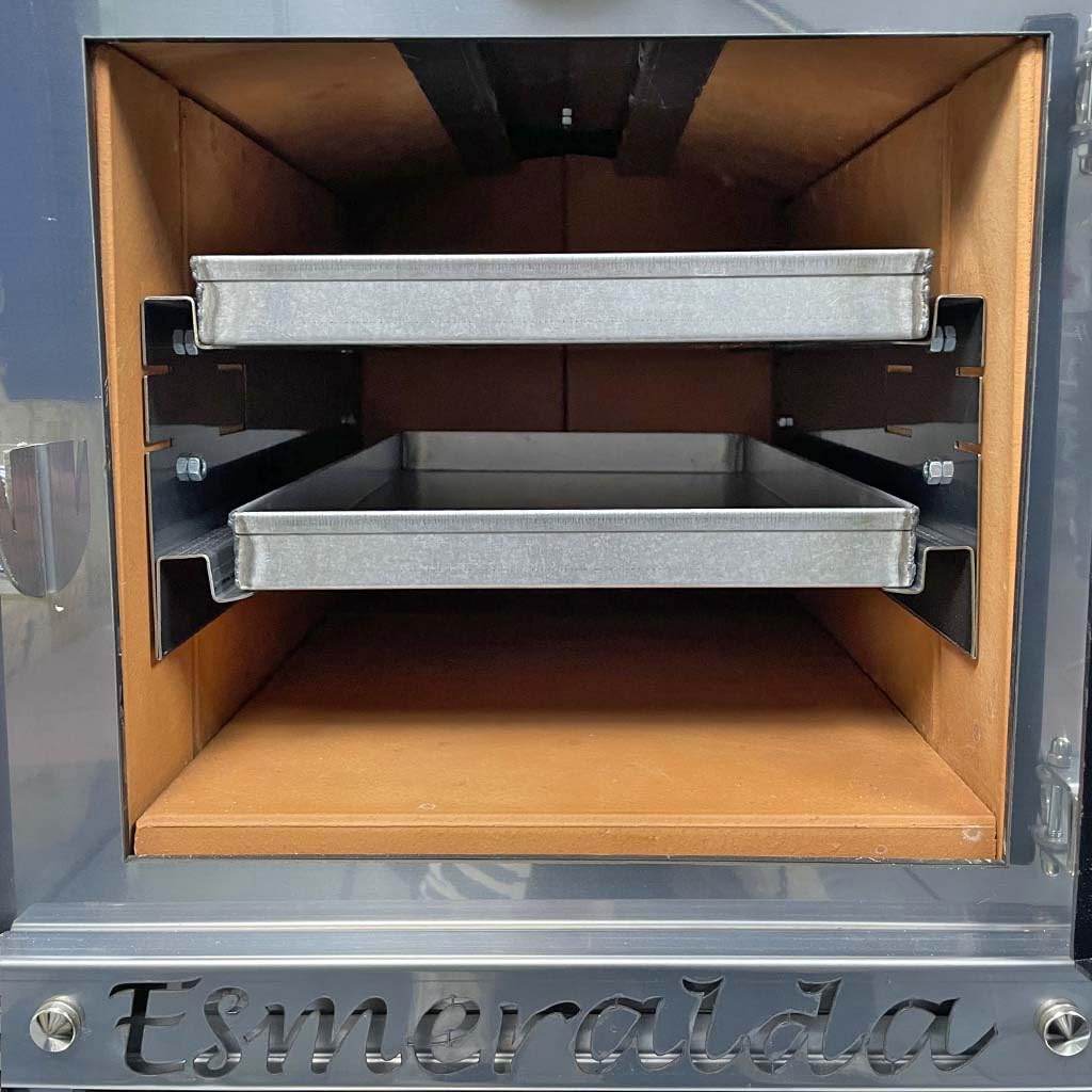 Stufa a Legna Termo ventilata con Forno - Esmeralda Maioliche di Caltagirone - Potenza Riscaldamento 25 Kw, Stufa A Legna Economica in Acciaio Verniciato Antracite, Forno in Mattoni Refrattari