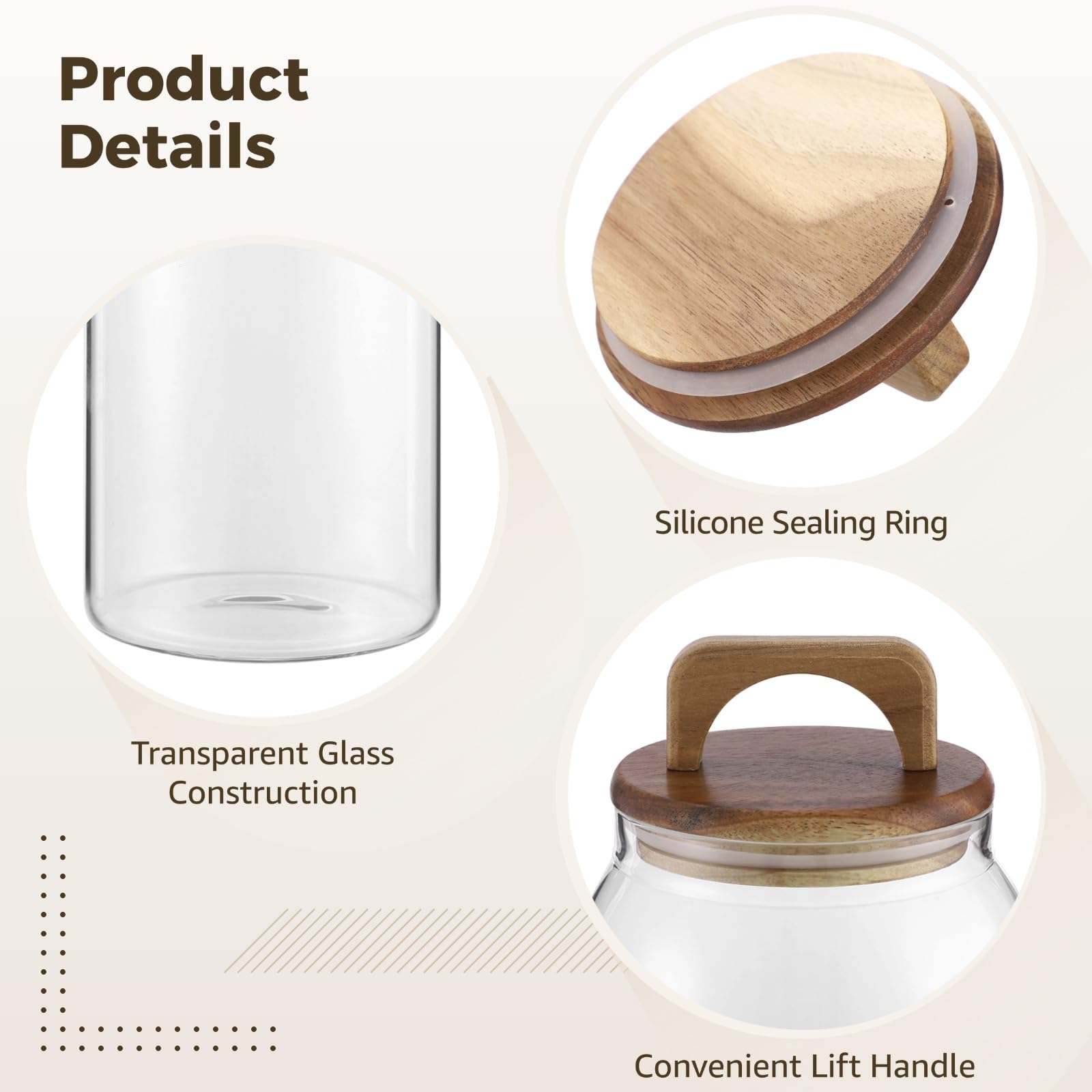 Glas Vorratsglas mit Akazienholzdeckel, 105 oz / 3100 ml großes transparentes Aufbewahrungsgefäß mit Silikonring, für Kaffee, Mehl, Zucker, Snacks, Trockenwaren