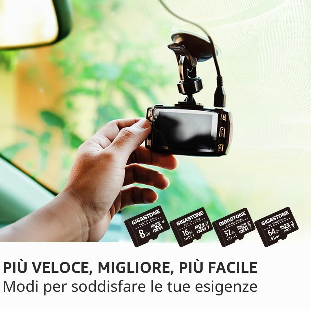 GIGASTONE Micro SD 64 GB, Set da 10, A1 U3 4K, per Telefono Fotocamere Videocamere Dashcam GoPro DJI Drone Fino a 95/35 MB/s (R/W) con Adattatore Scheda Micro SD