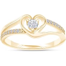 SAVEARTH DIAMONDS Heart Promise Ring for Women with Lab Created Moissanite Split Shank Engagement Ring, Heart Shape Jewelry in 18K Gold Plated