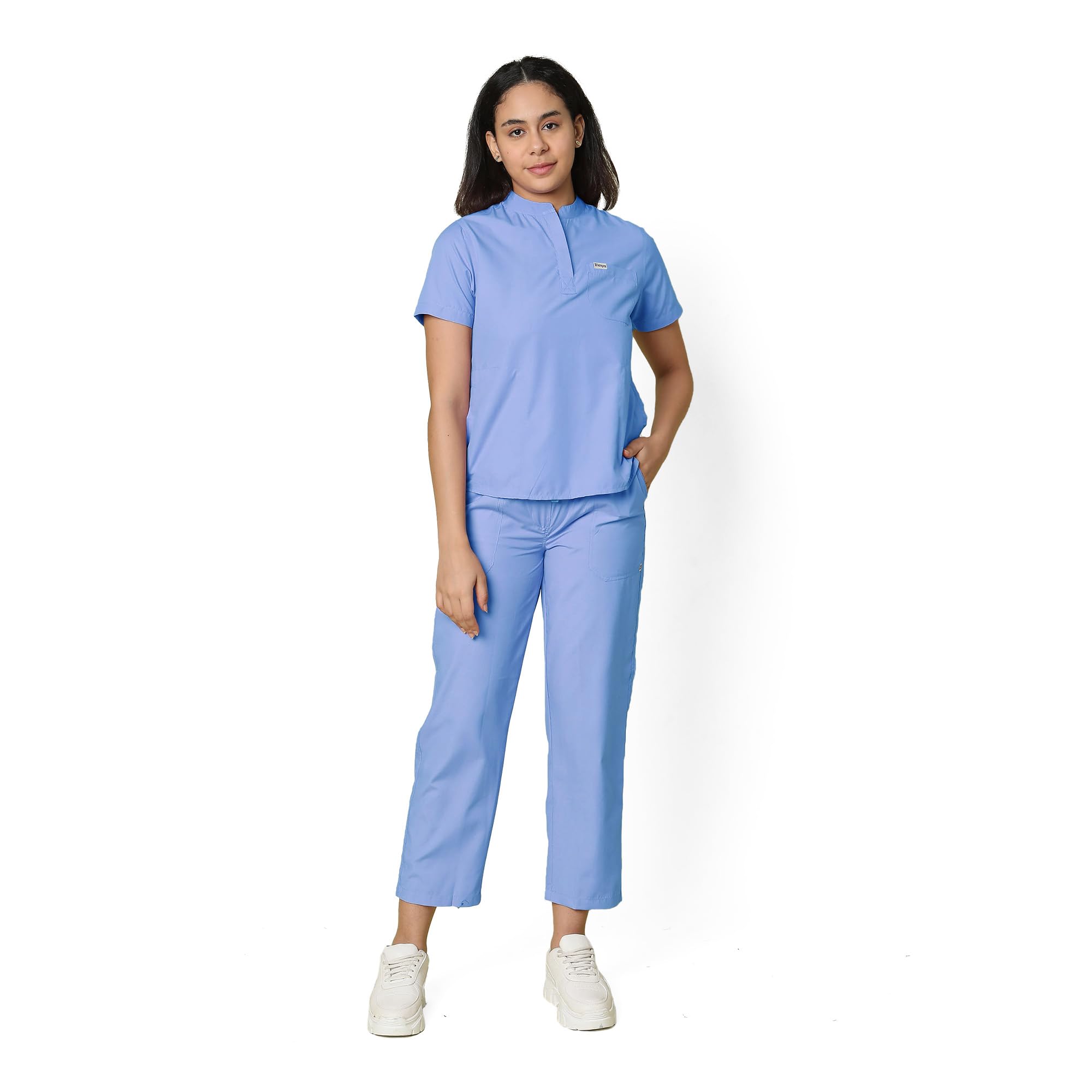KNYA Classic Womens 5-Pocket Mandarin Collar Scrub Suit| Regular fit | Short Sleeves | For Doctors (S, Ceil Blue) (B0CW64JMLV) Amazon Price History, Amazon Price Tracker