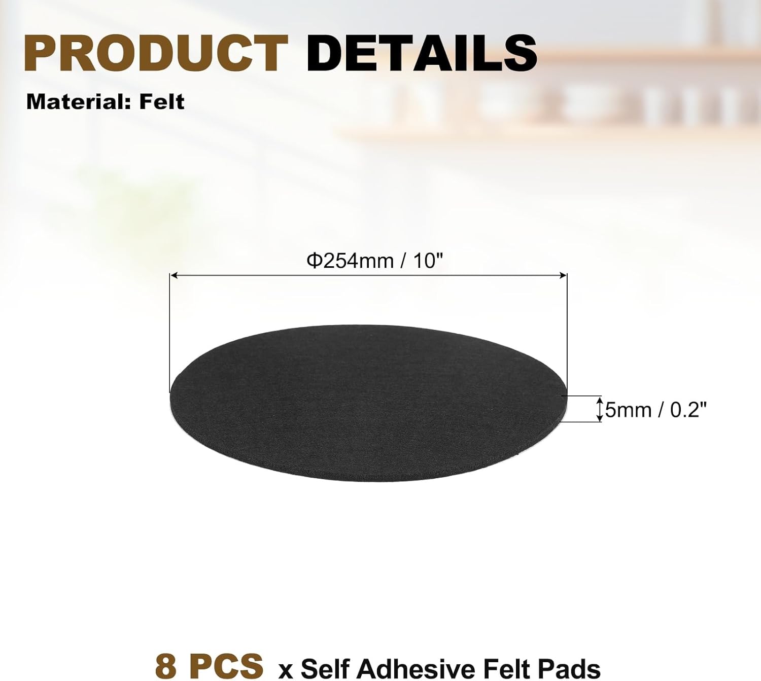 uxcell 8Pcs Non Slip Furniture Pads, 10" Round Self Adhesive Felt Bumpers Noise Reducing Furniture Feet Floor Protector for Chairs Tables Furniture Legs (Black 0.2" Thick)