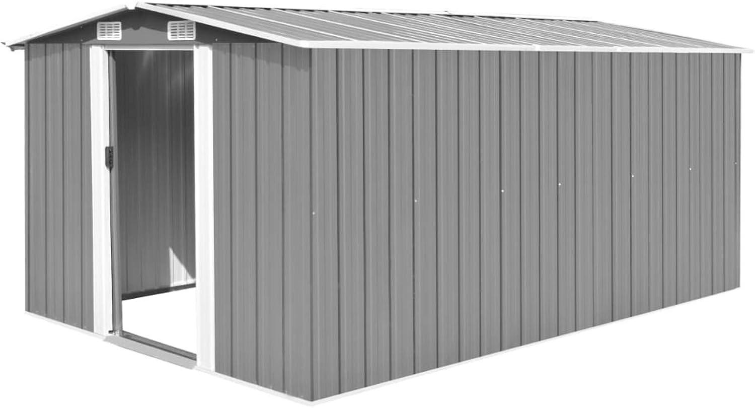 Gecheer Caseta de Jardín Cobertizo Metálico para Almacenamiento de Herramientas con Puerta Corredera Cobertizo de Jardín Exterior Gris 257x392x181 cm