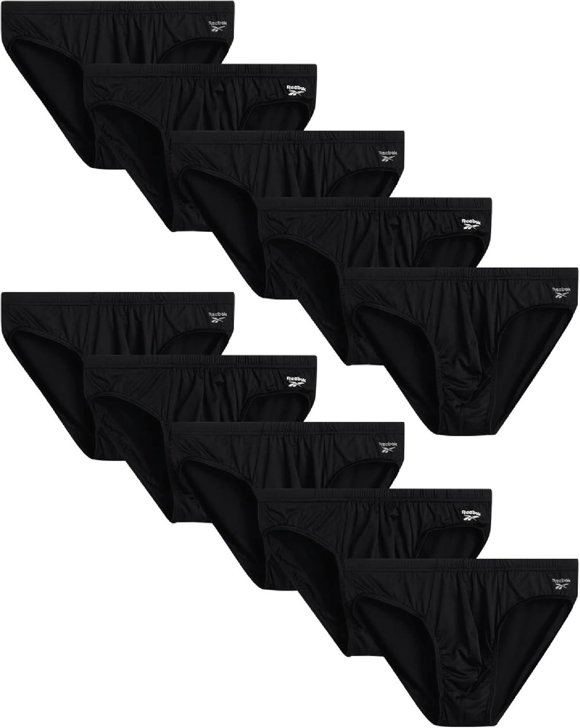 Reebok Mens Low Rise Briefs - 10 Pack Athletic Performance Mens Underwear Briefs with Contour Pouch for Gym Daily Wear