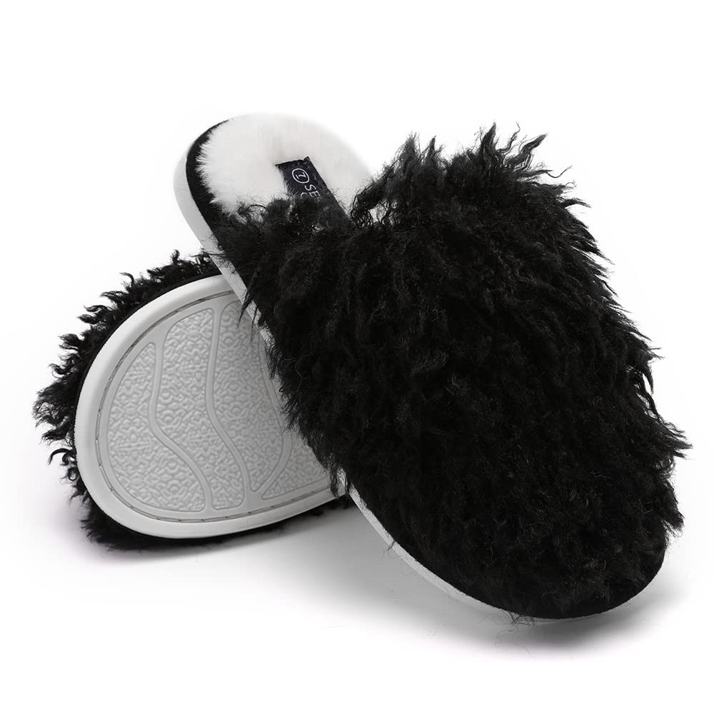 Seranoma Jenna Womens Ladies Fuzzy Flat Comfort Fur Thermal Indoor Outdoor Slide Home Slippers