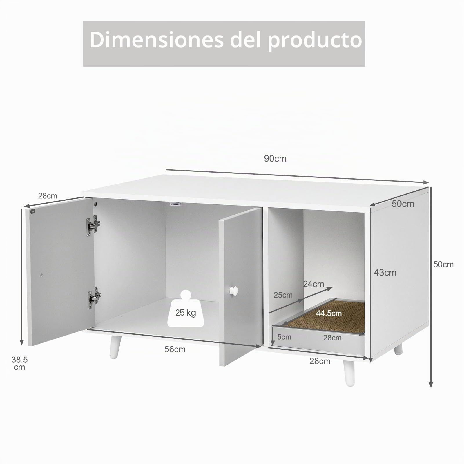 LIFEZEAL 2-1 Casa para Gatos, Mesa de café de 2 Pisos con Armario para Gatos, rascador, Dos Puertas y Patas elevadas, Caja para Gatos, para salón, Dormitorio y balcón (Blanco)